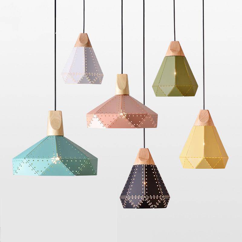 Creative coloured wood and metal recessed modern pendant light