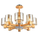 Lustre design en bois et abat-jour en verre