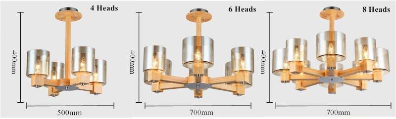 Lustre design en bois et abat-jour en verre