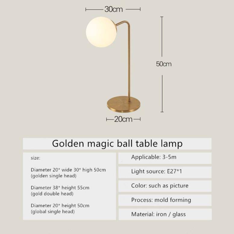 Lampe à poser LED doré avec boule en verre (plusieurs formes)