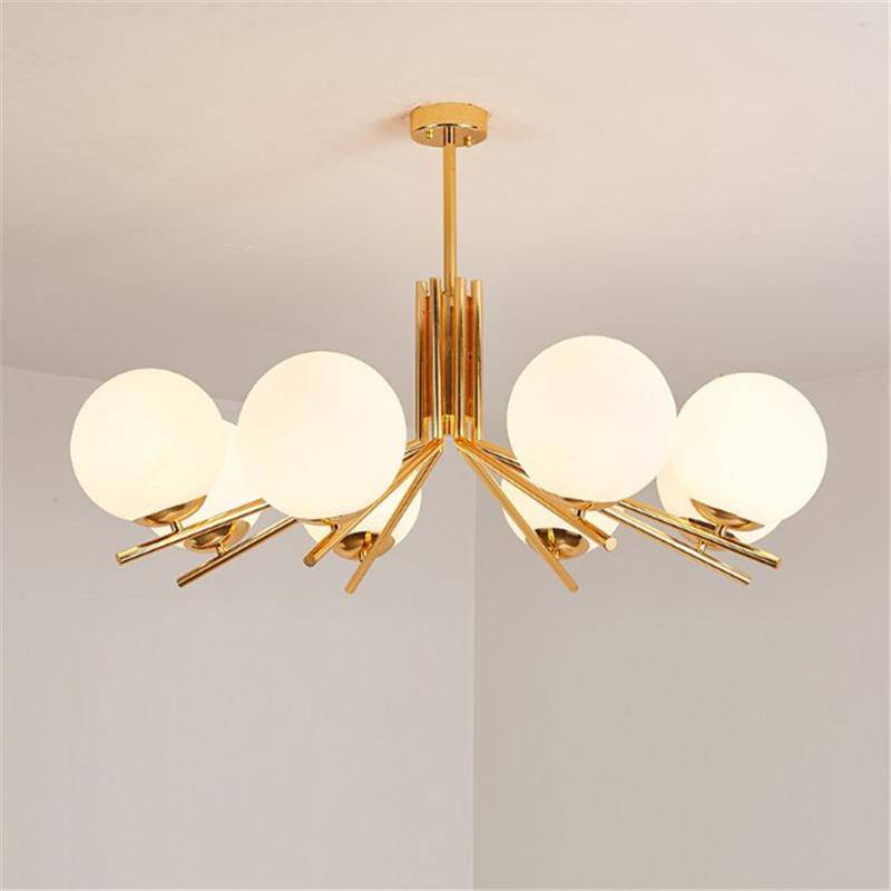 Lustre LED doré avec boules en verre - vue 3 sur 8