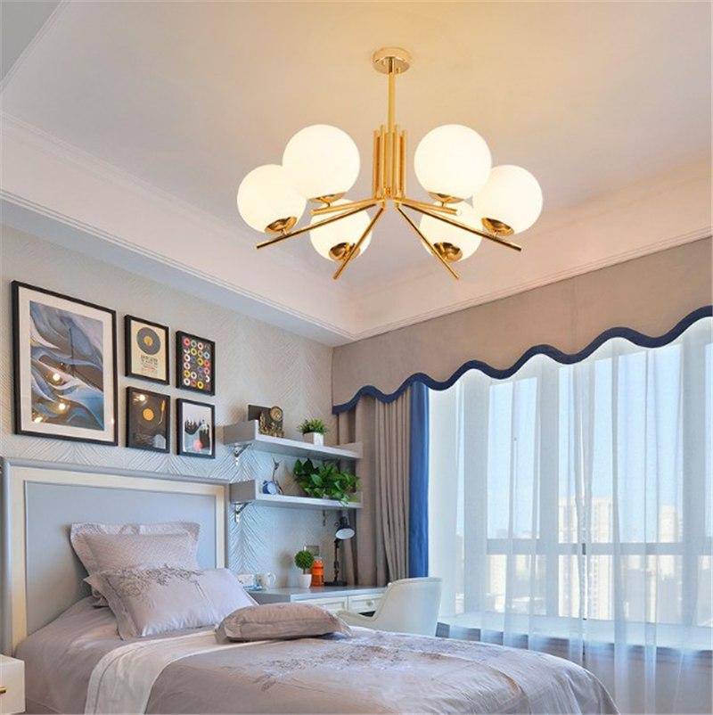 Lustre LED doré avec boules en verre - vue 8 sur 8