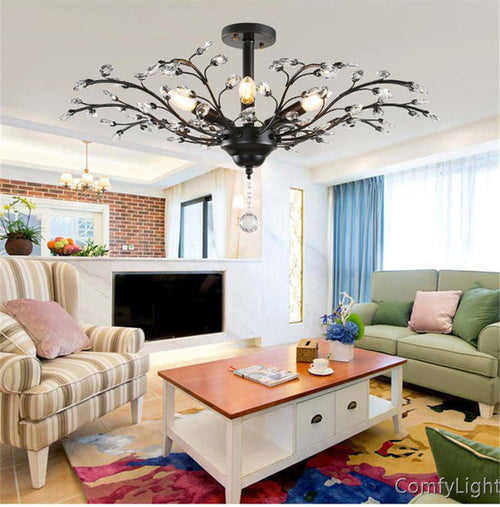 Lustre en cristal et verre branches d'arbre Vintage (noir ou doré) - vue 9 sur 9