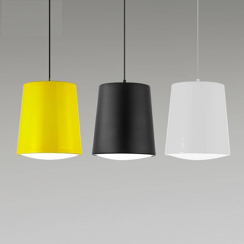 Modern LED pendant light in coloured aluminum cylinder