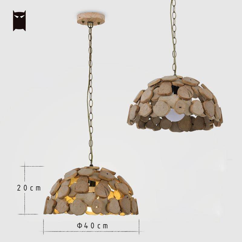 pendant light LED design with lampshade rounded wood Hang