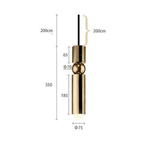Suspension design LED tube doré avec boule - vue 6 sur 5