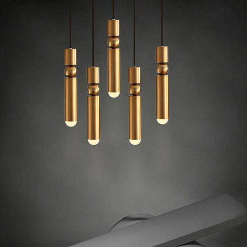 Suspension design LED tube doré avec boule - vue 3 sur 5