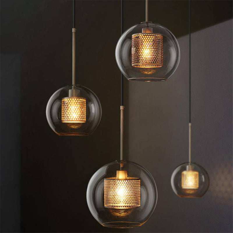 Suspension design LED en verre avec lampe doré