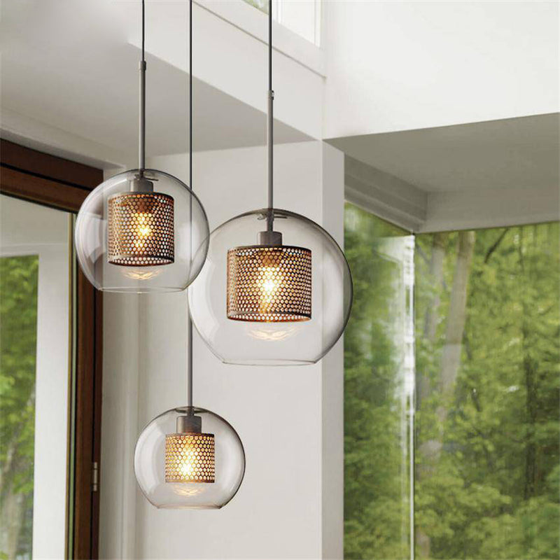 Suspension design LED en verre avec lampe doré