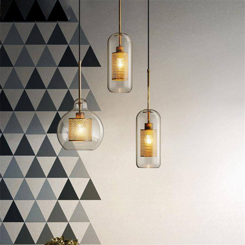 pendant light LED glass design with gold lamp