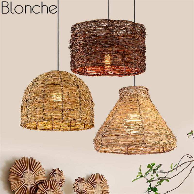 pendant light Rattan LED with lampshade of different shapes Decor