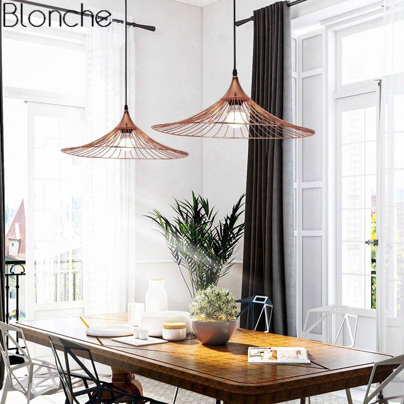 Suspension design à LED chapeau de paille coloré - vue 6 sur 8