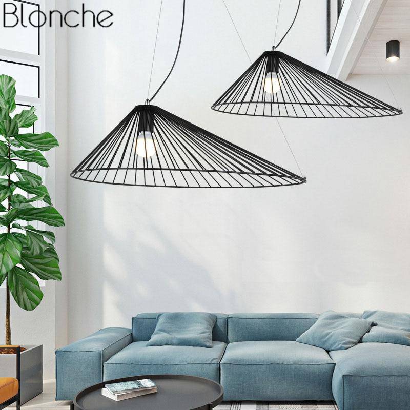 Suspension design à LED chapeau de paille noir - vue 6 sur 6