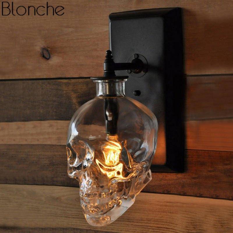 wall lamp glass skull and crossbones