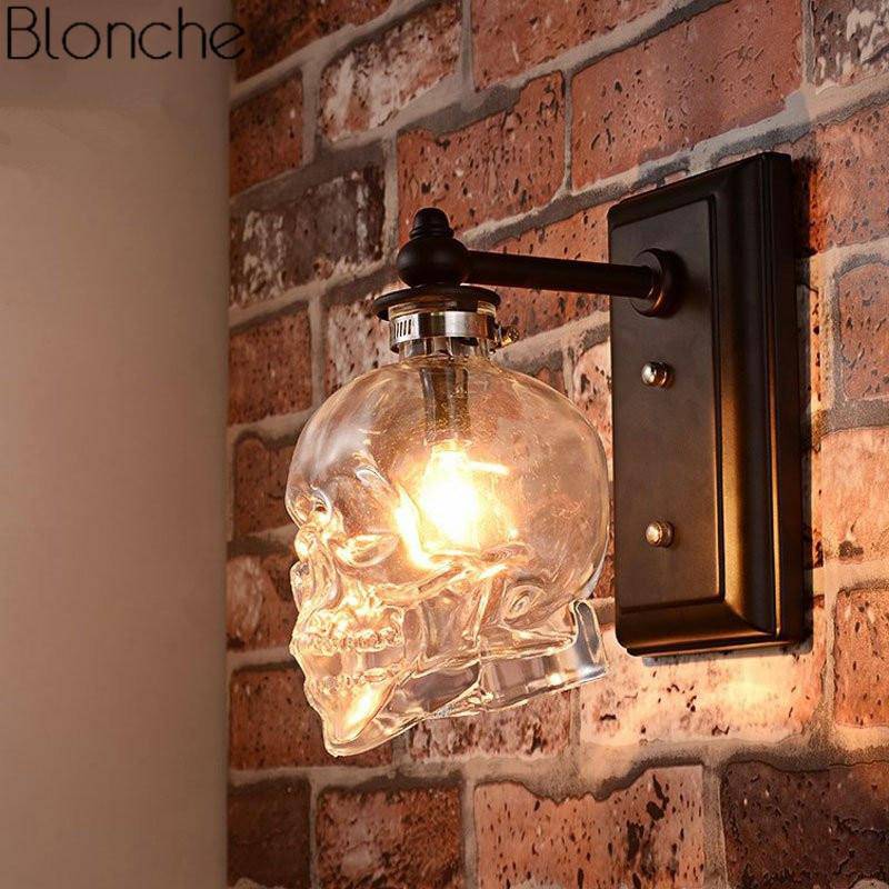 wall lamp glass skull and crossbones