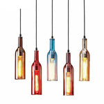Suspension design à LED en forme de bouteille en verre de couleur
