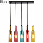 Suspension design à LED en forme de bouteille en verre de couleur
