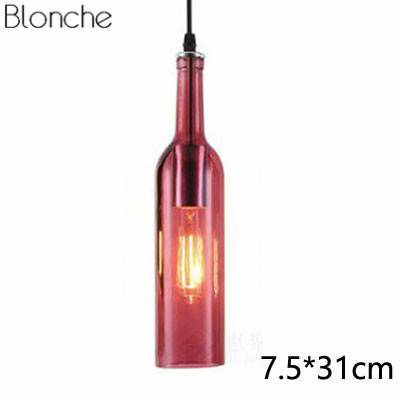 Suspension design à LED en forme de bouteille en verre de couleur