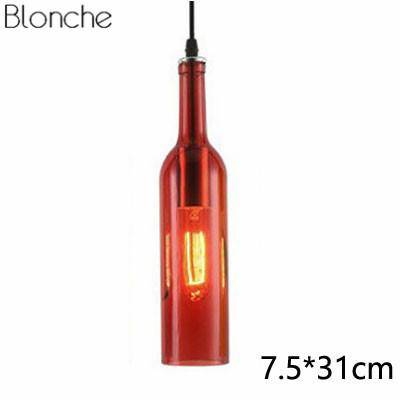 Suspension design à LED en forme de bouteille en verre de couleur