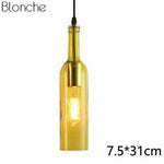 Suspension design à LED en forme de bouteille en verre de couleur