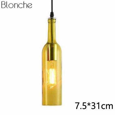 Suspension design à LED en forme de bouteille en verre de couleur