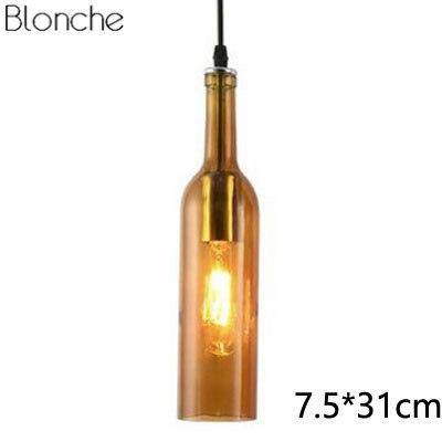 Suspension design à LED en forme de bouteille en verre de couleur