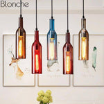 Suspension design à LED en forme de bouteille en verre de couleur