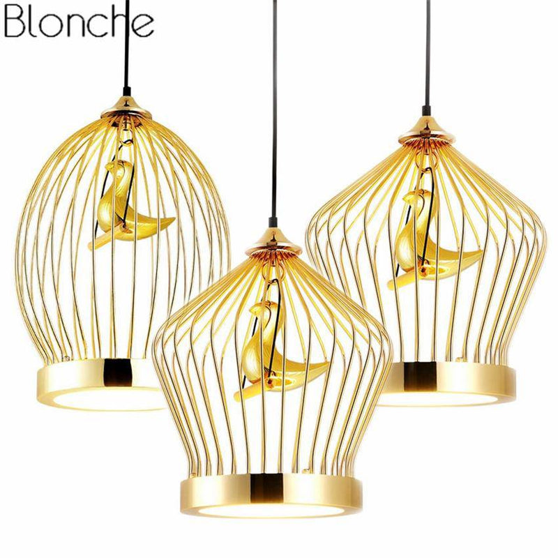pendant light LED golden bird in cage