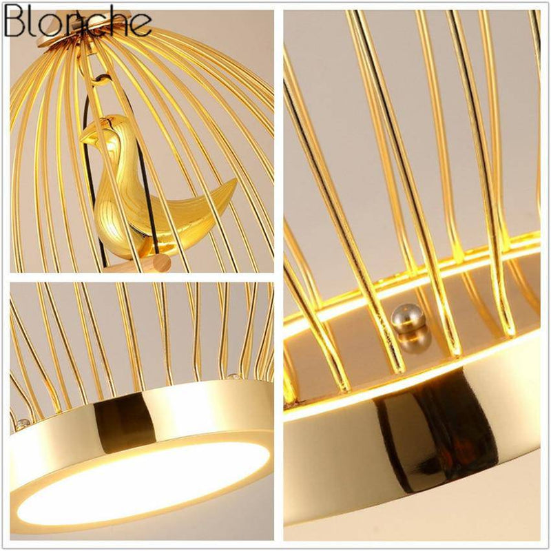 pendant light LED golden bird in cage