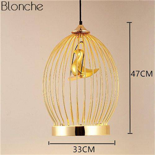 Suspension LED doré oiseau en cage - vue 6 sur 7