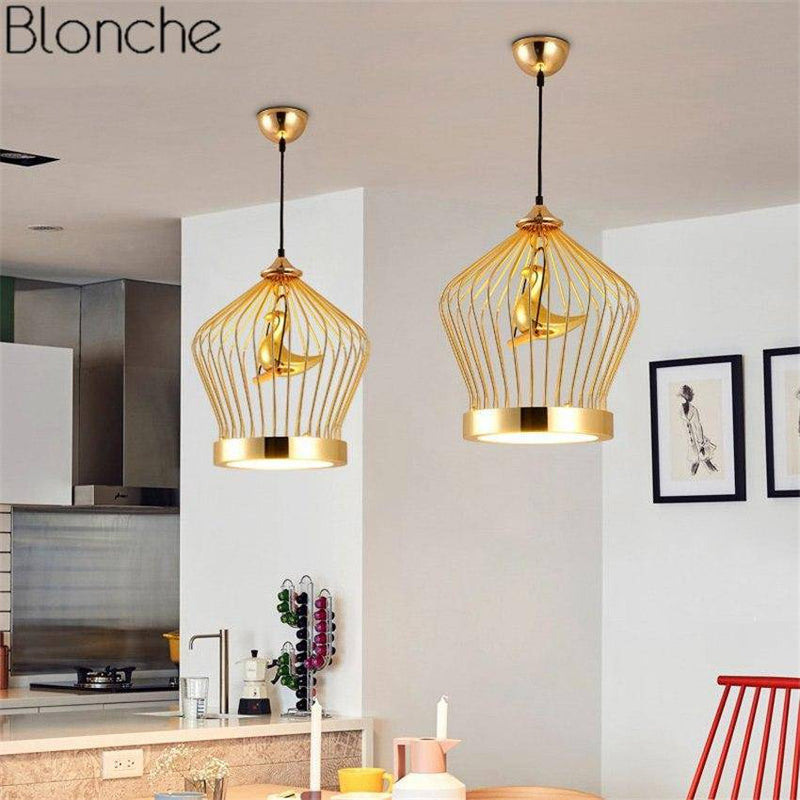 pendant light LED golden bird in cage