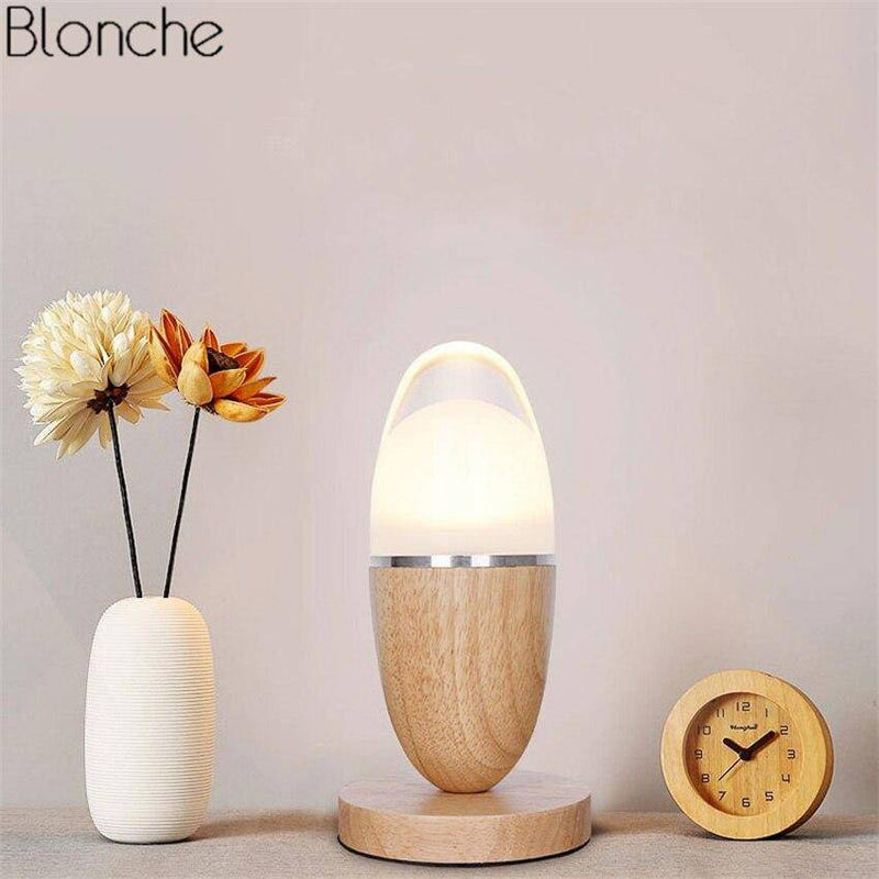 Lampe à poser moderne LED en bois style Egg
