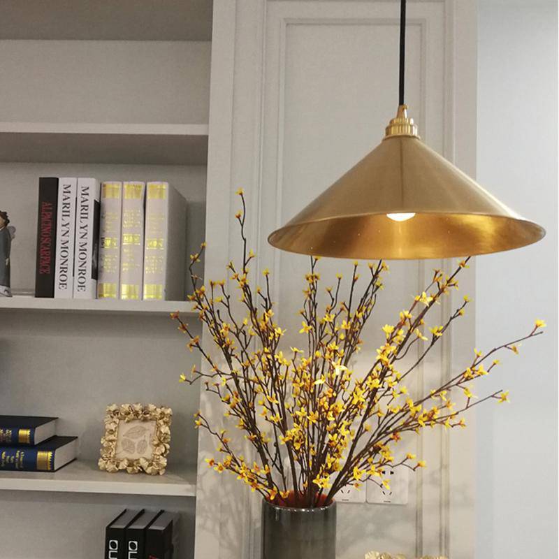 LED design pendant light in the shape of gilded cone Retro