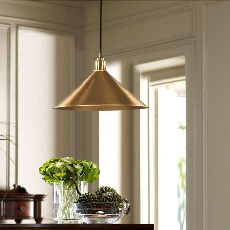 LED design pendant light in the shape of gilded cone Retro