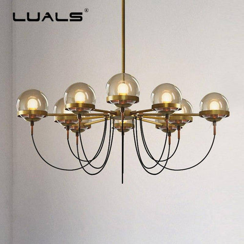 Chandelier Industrial design gilded with glass ball