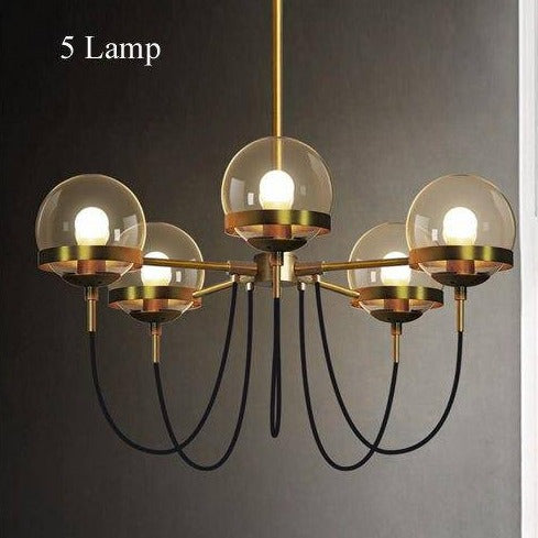 Lámpara de araña design oro industrial con bola de cristal