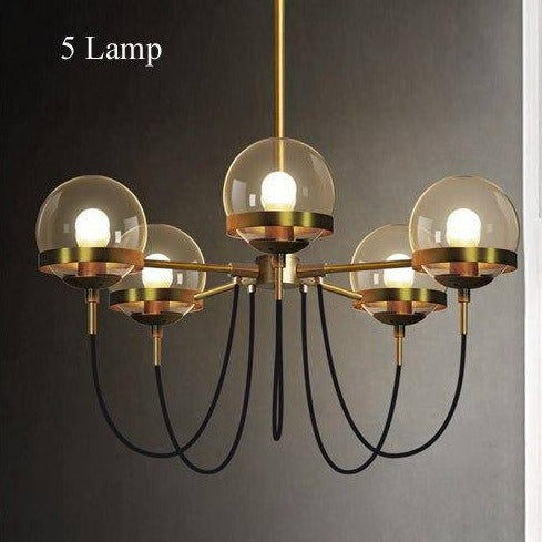 Chandelier Industrial design gilded with glass ball