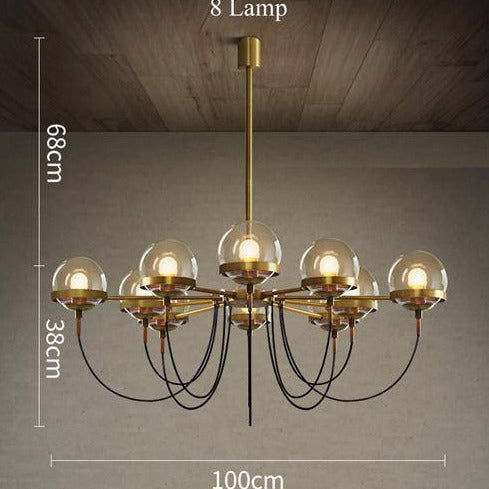 Chandelier Industrial design gilded with glass ball