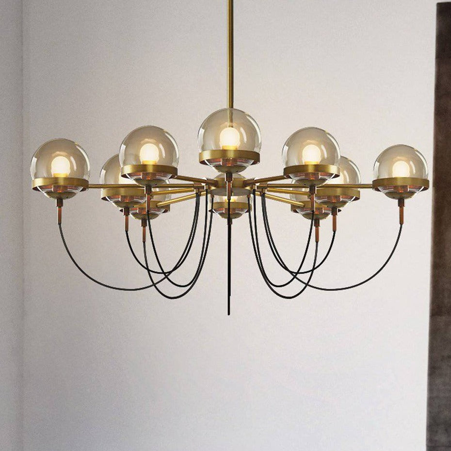 Lustre design industriel doré avec boule en verre - vue 7 sur 7