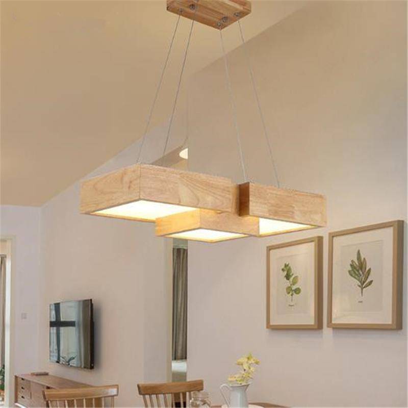 Square wooden LED chandelier in Japanese style