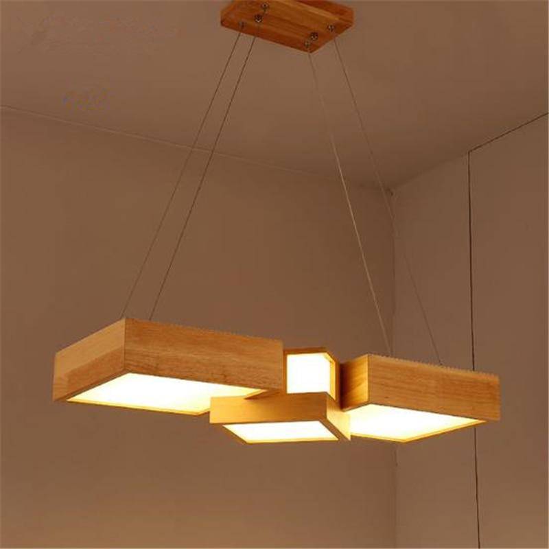 Lustre LED carrés en bois design style japonais