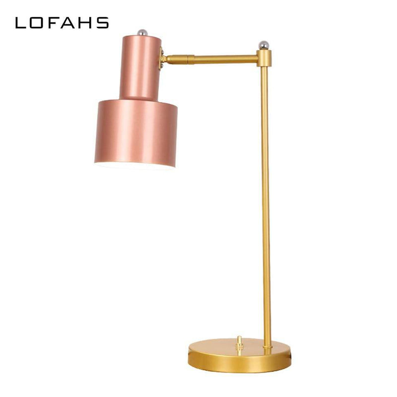 Art deco LED desk lamp gold bar and lampshade coloured