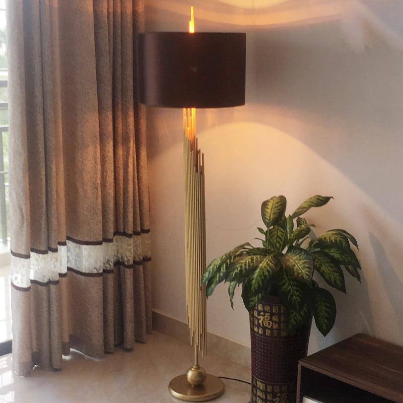 Floor lamp gold design with lampshade black rounded body