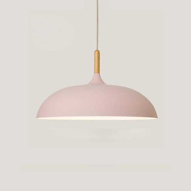 pendant light in colored aluminum and wood rod Wood
