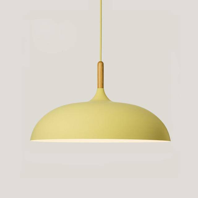 pendant light in colored aluminum and wood rod Wood