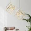 Suspension design à LED en forme de branches de cube dorée