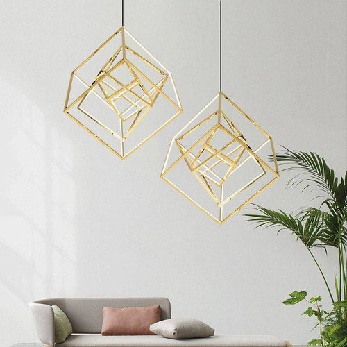 LED design pendant in the shape of golden cube branches