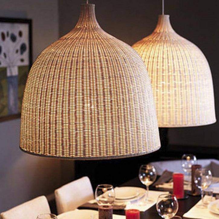 pendant light in LED rattan with lampshade in colored bell