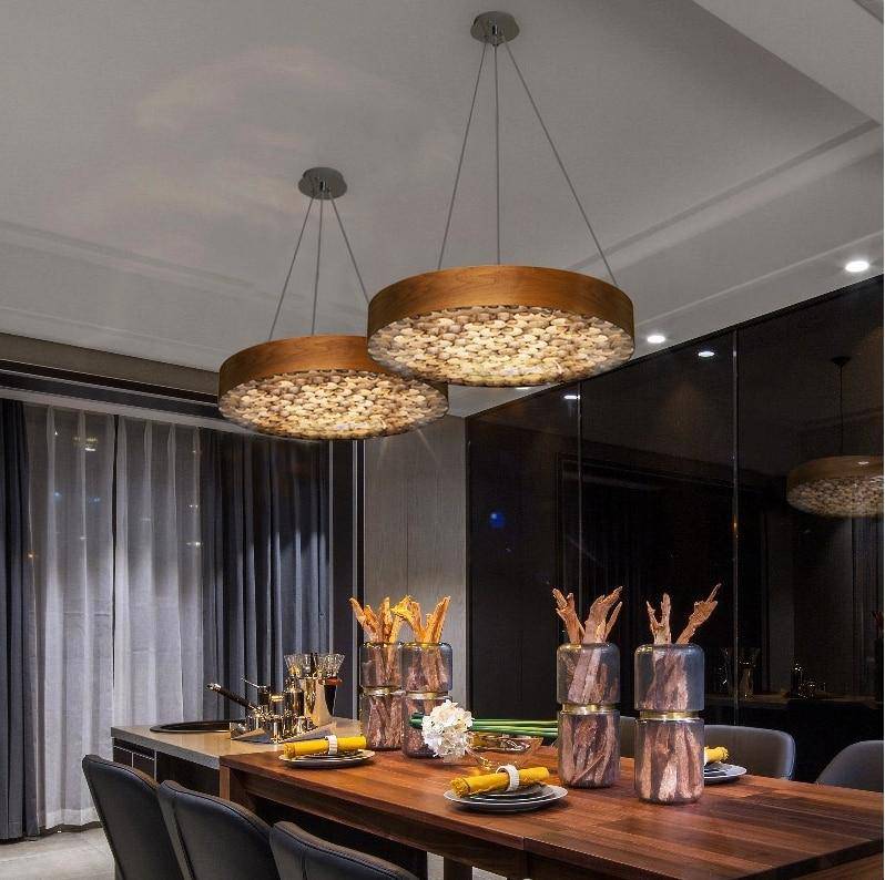 Suspension rétro LED avec cercle aux bords épais en bois style Chandelier - vue 3 sur 4
