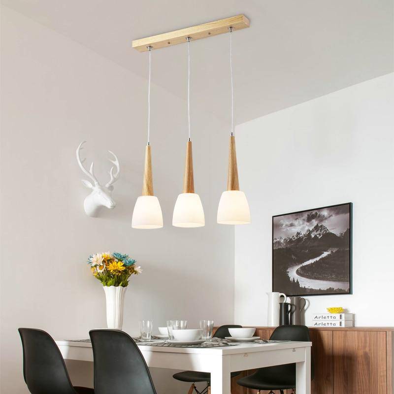 pendant light LED design glass and wood cone